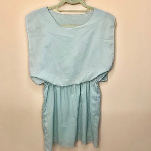 Teal blue shift dress cinched waist